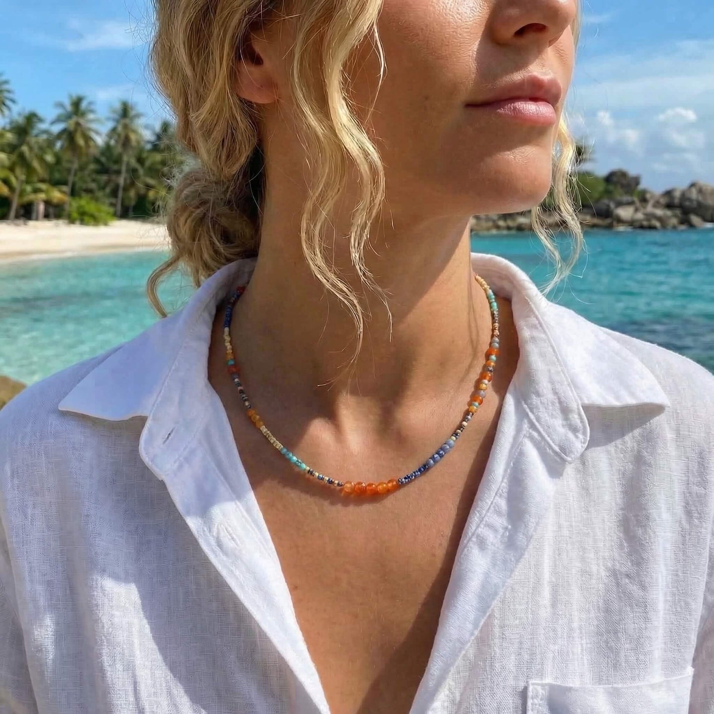 Boho Mixed Gemstone Beaded Choker | 24K Gold Plated | Agate Jade Turquoise