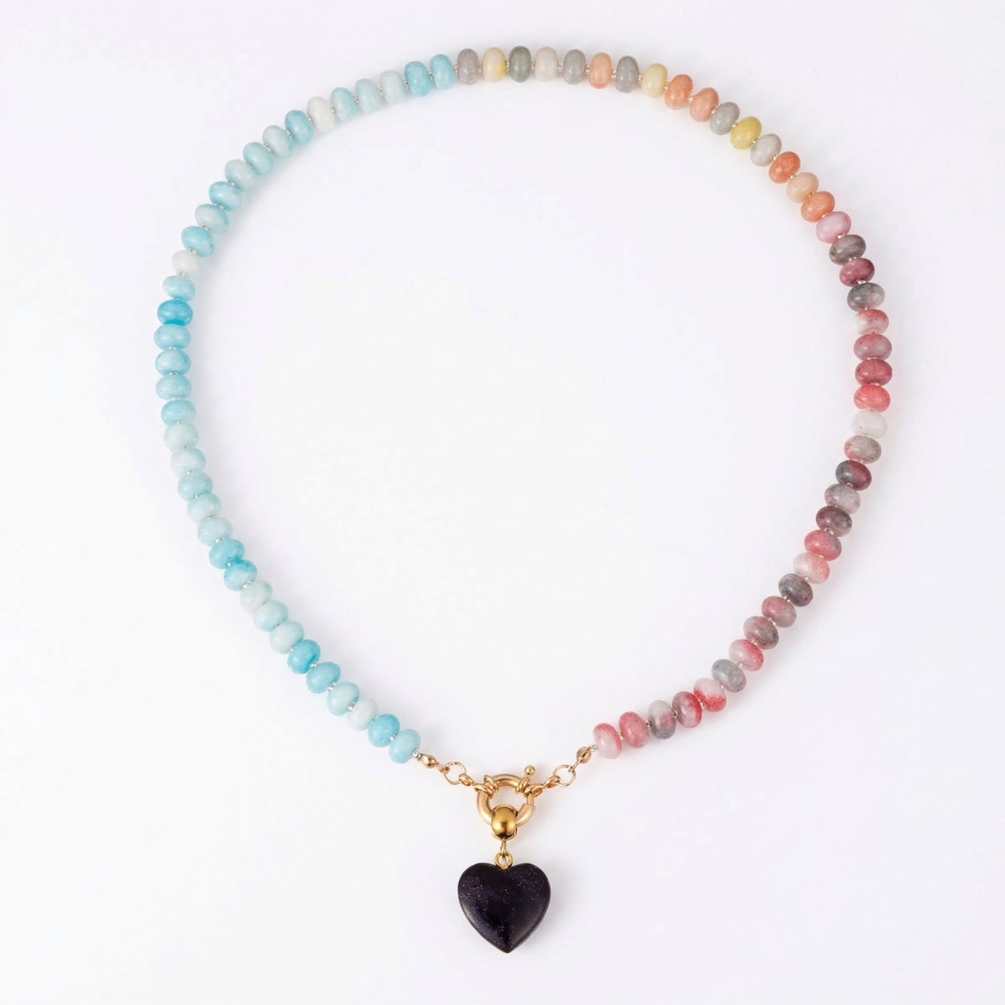 Artisanal Natural Stone Necklace | Midnight Sparkle Heart & Celestial Split-Tone Gradient | 50cm