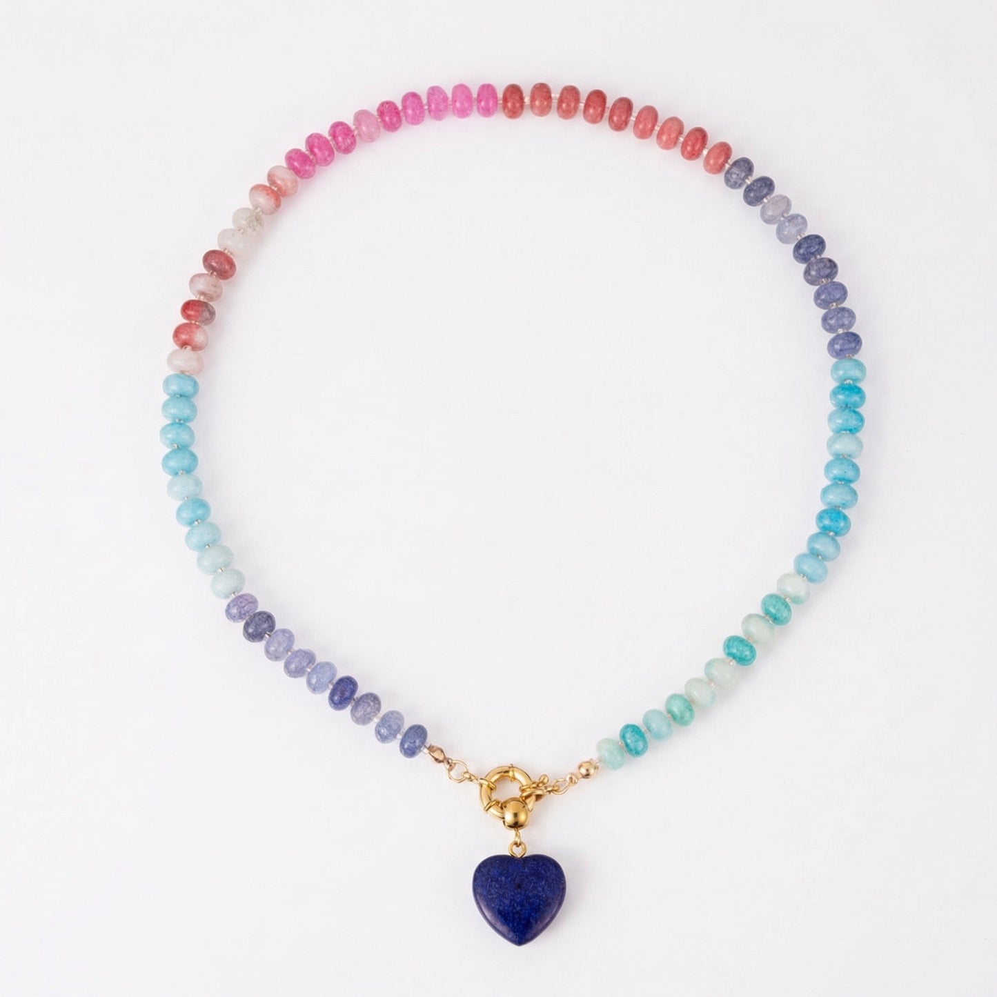 Artisanal Natural Stone Necklace | Deep Lapis Blue Heart & Midnight Rainbow Gradient | 50cm