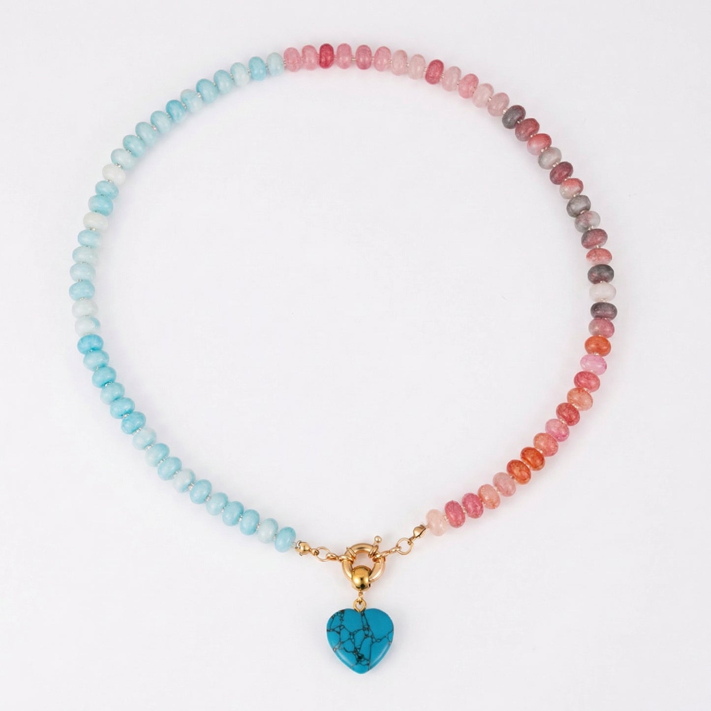 Artisanal Split-Tone Natural Stone Necklace | Genuine Turquoise Matrix Heart & Gold Clasp | 50cm