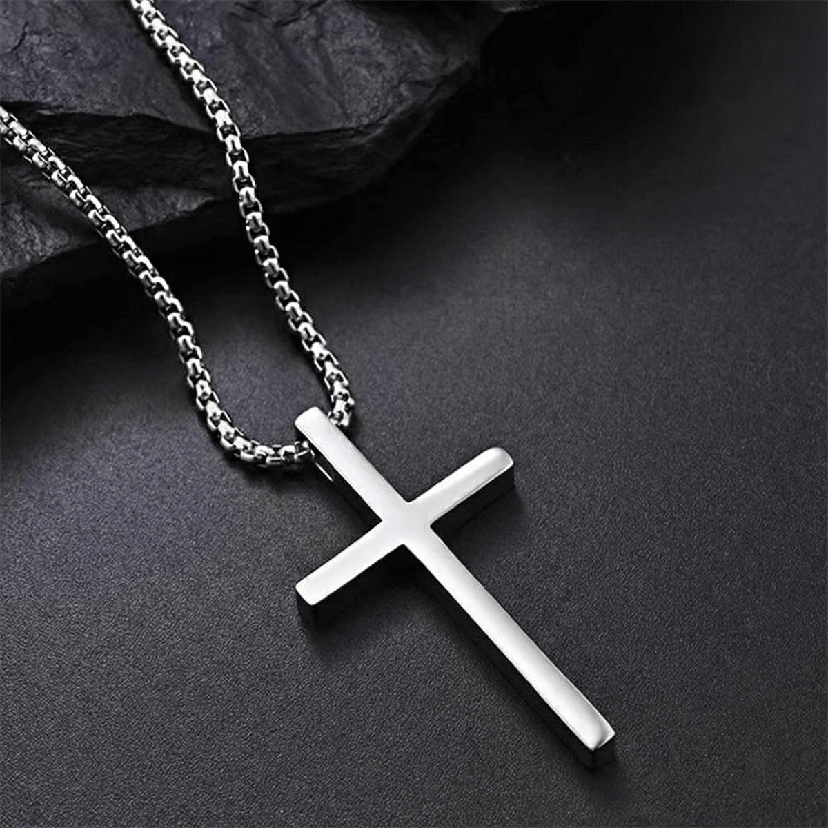 Box Chain Cross Necklace for Men