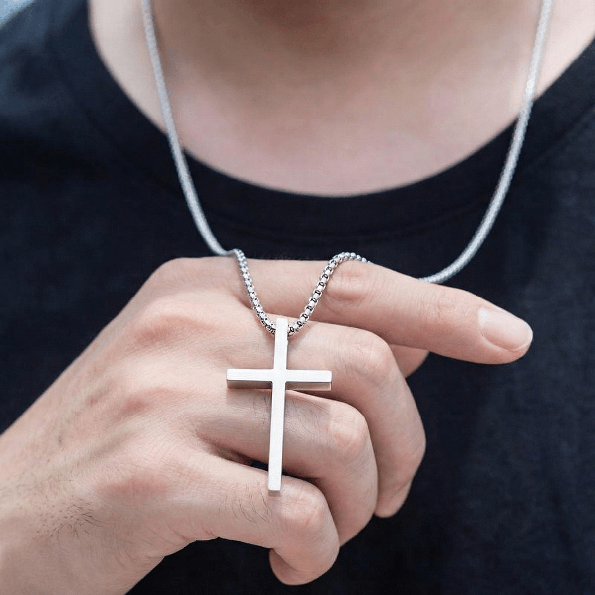 Box Chain Cross Necklace for Men
