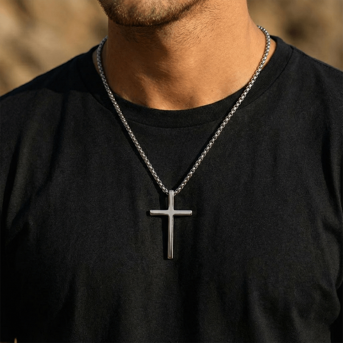 Box Chain Cross Necklace for Men