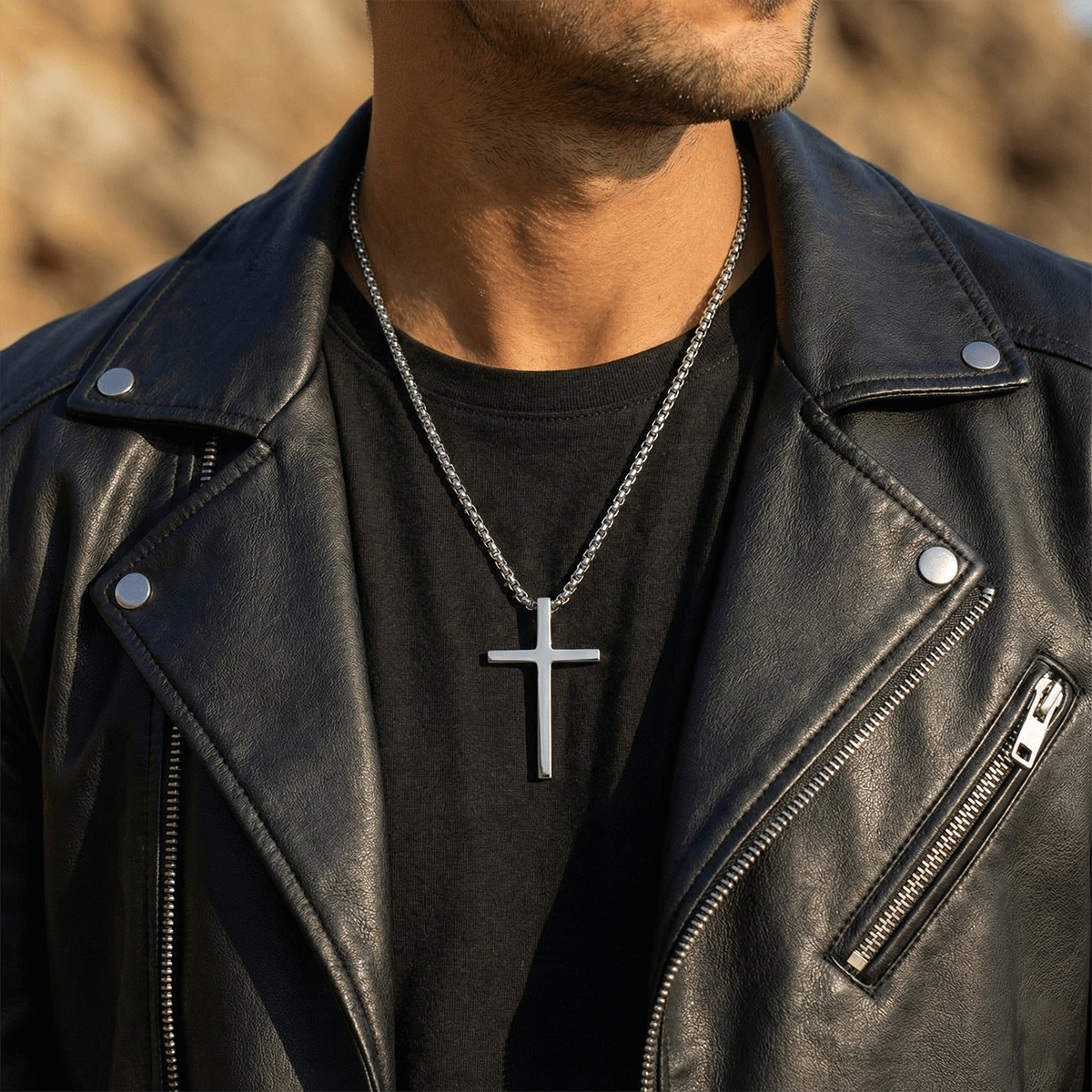 Box Chain Cross Necklace for Men