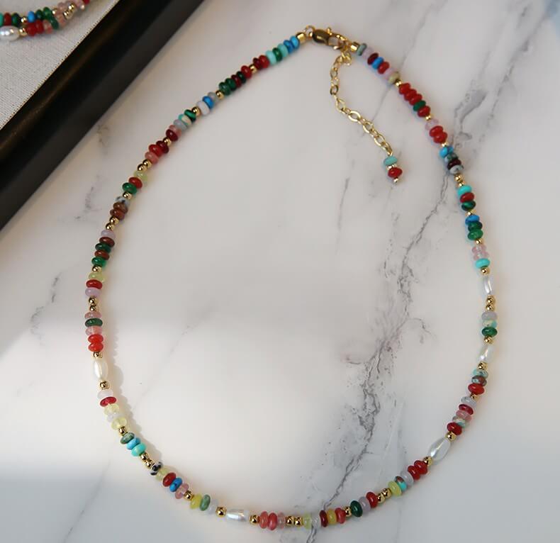 Multi-color Tiny Beaded & Pearl Choker Necklace - Summer Clavicle Chain