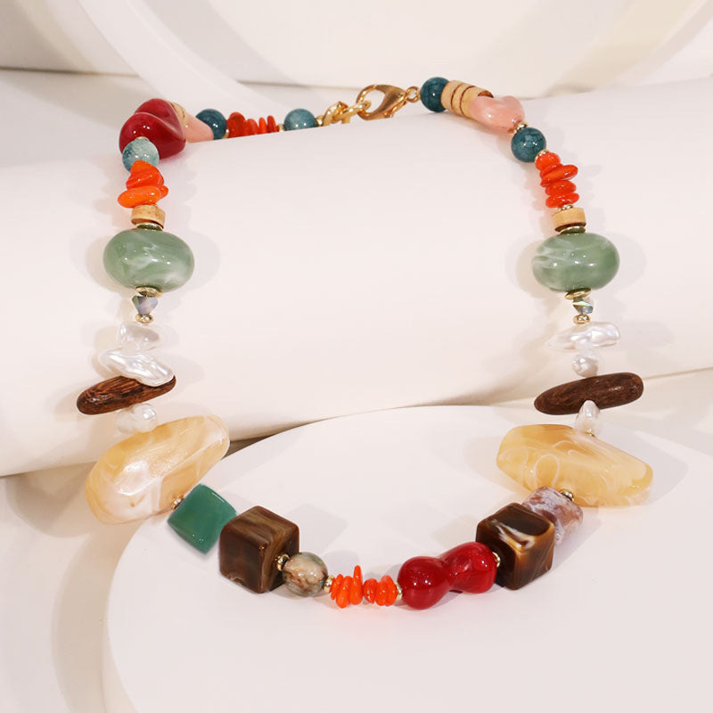 Artisan Mixed Media Colorful Acrylic Statement Choker Necklace