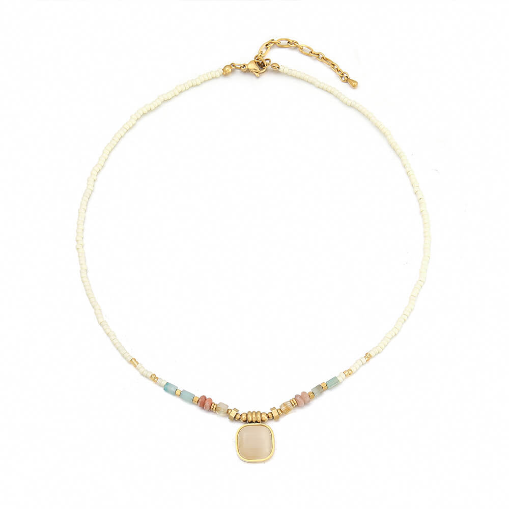 Summer Fresh Natural Stone Beaded Choker Necklace