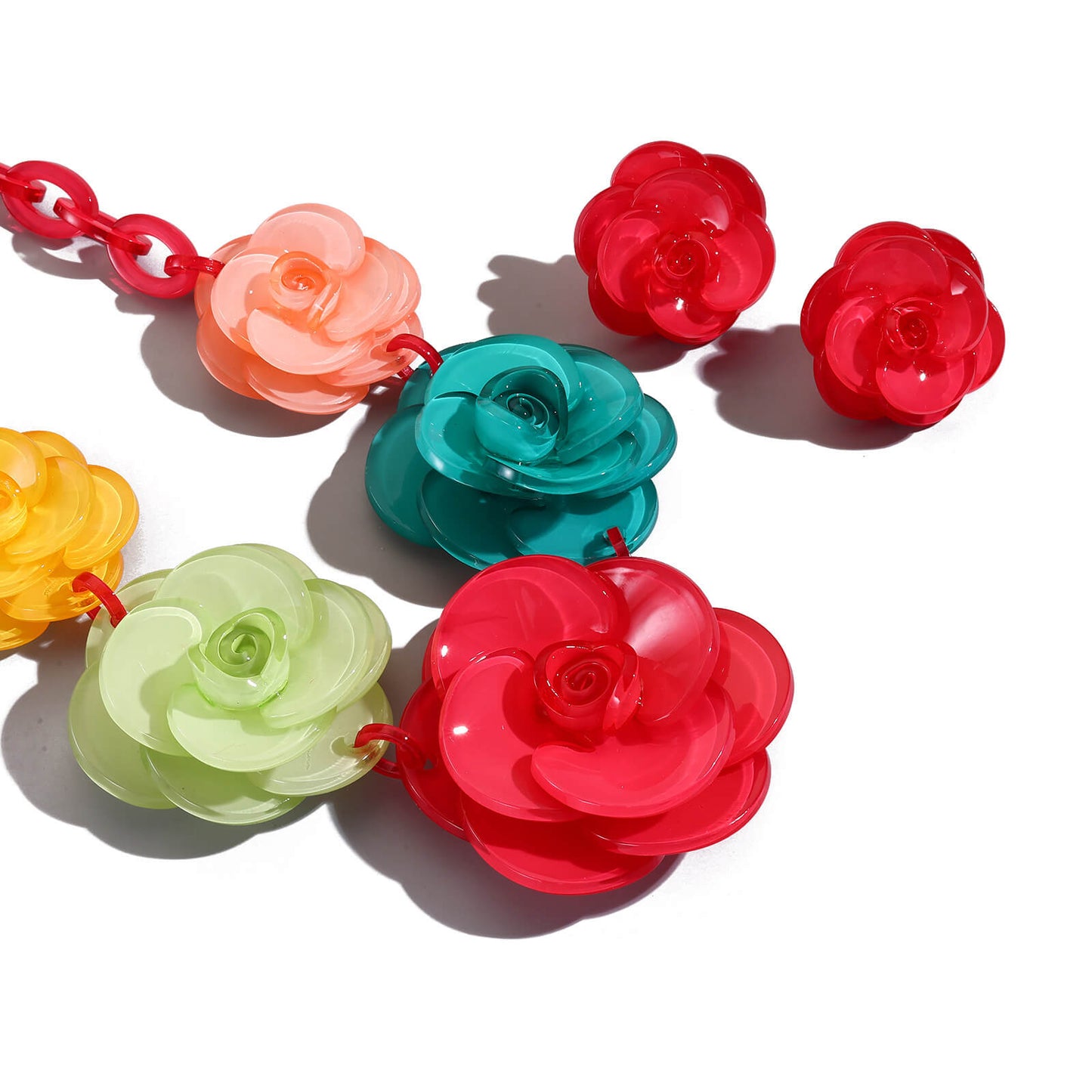 Bold Colorful Acrylic Flower Statement Necklace & Earring Set - Retro Floral Jewelry