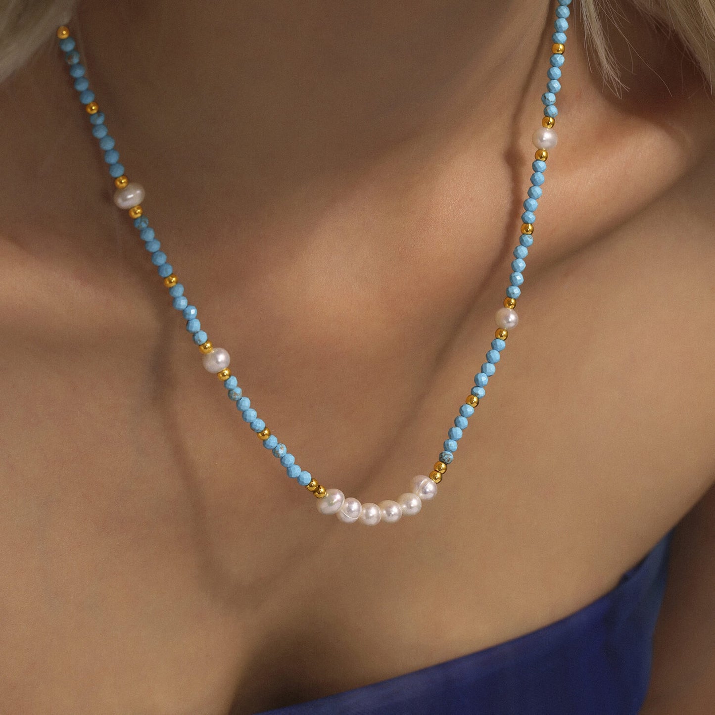 Natural Turquoise Freshwater Pearl Choker Necklace
