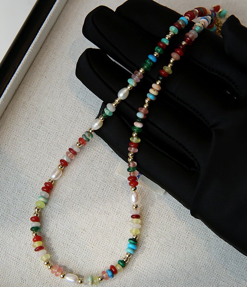 Multi-color Tiny Beaded & Pearl Choker Necklace - Summer Clavicle Chain