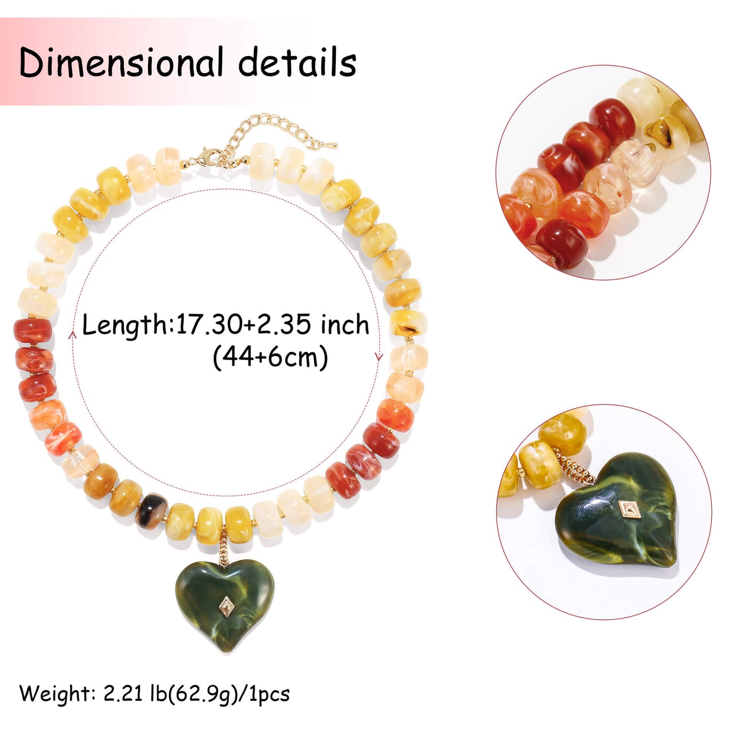 Neutral Marbled Coffee & Cream Acrylic Beaded Heart Pendant Necklace