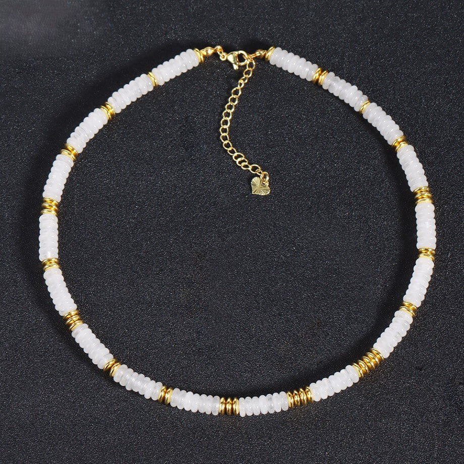 Handcrafted Natural White Crystal Stone Beaded Choker Necklace