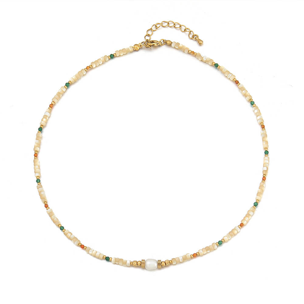 Summer Natural Stone & Pearl Beaded Choker Necklace