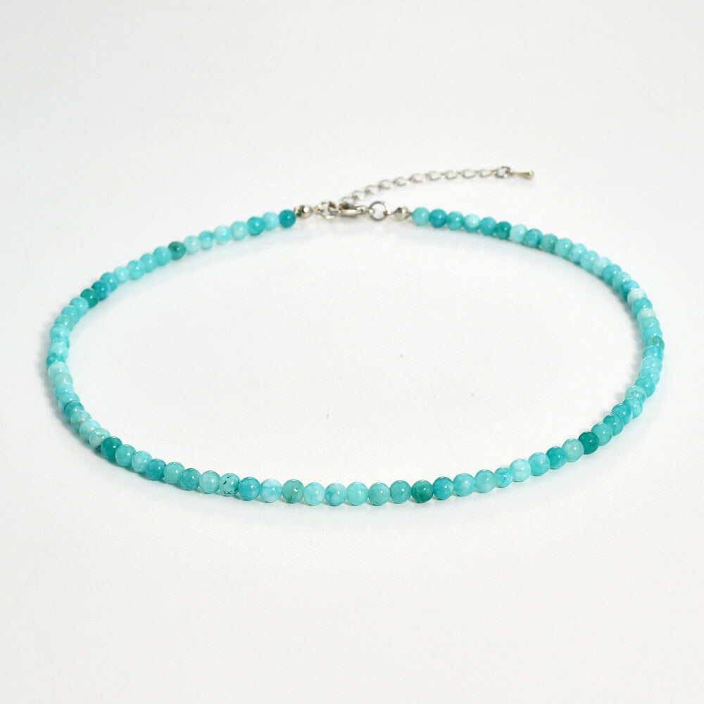 Natural Sea Blue Gemstone Choker – Dainty Aquamarine-Hued Beaded Necklace, Summer Ocean-Inspired Clavicle Chain