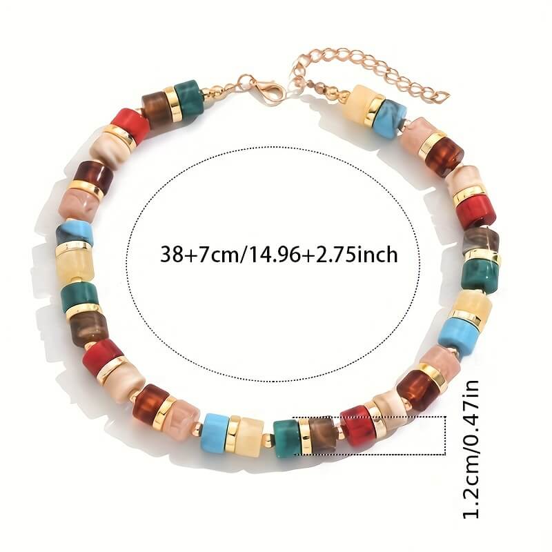 Colorful Bohemian Geometric Resin Beaded Choker Necklace