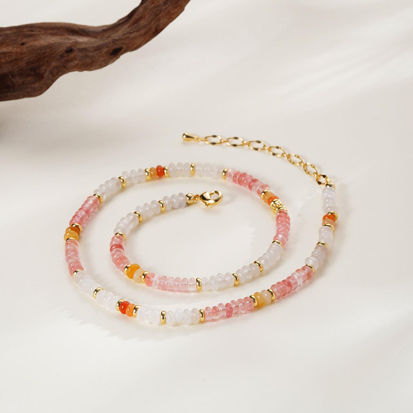 Handcrafted Multicolor Natural Stone Beaded Choker Necklace - Bohemian Collarbone Chain with 18K Gold-Plated Accents