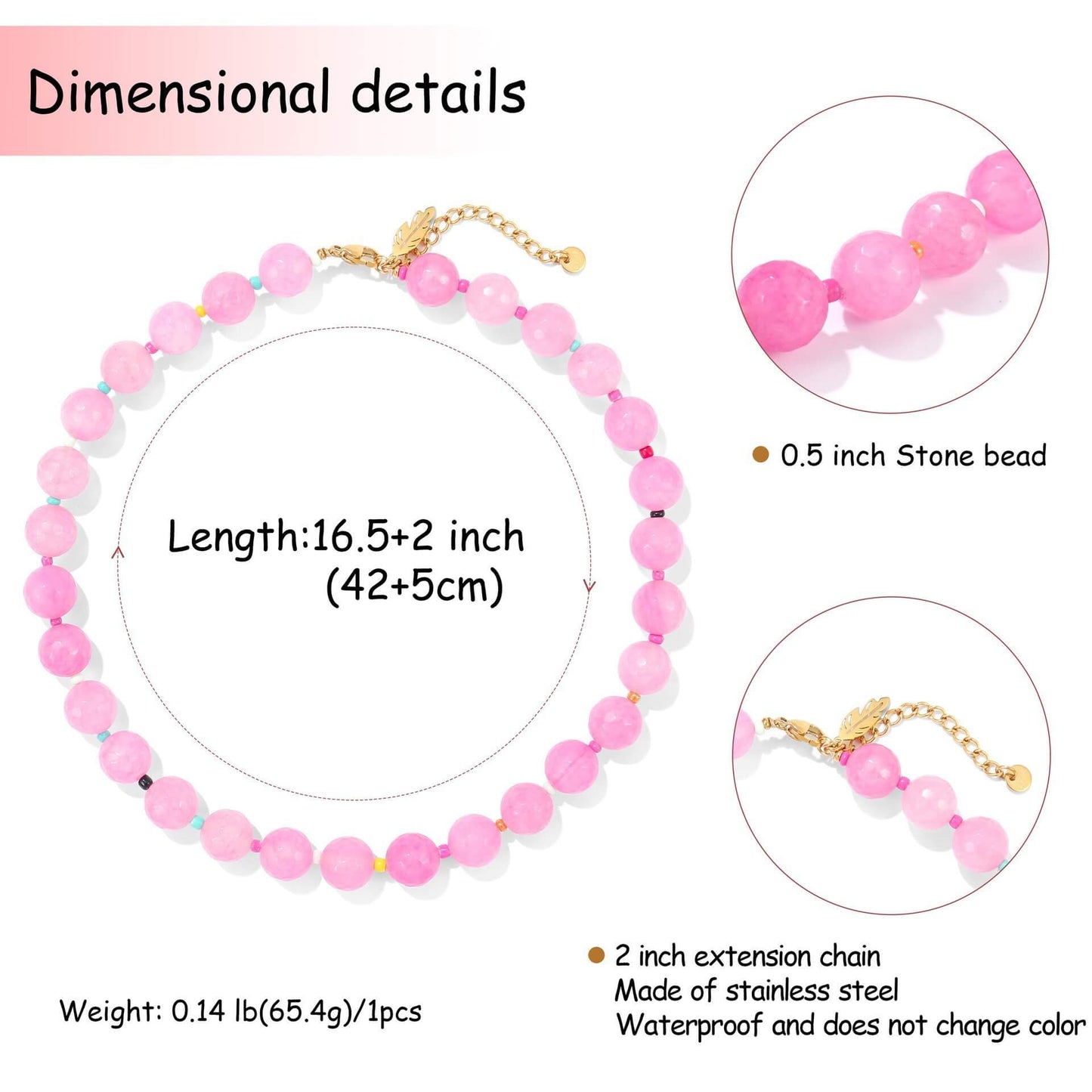 Elegant Pink Natural Stone Beaded Choker Necklace