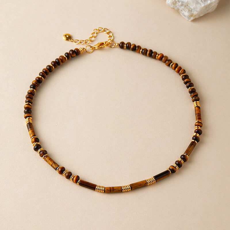 Natural Tiger's Eye Beaded Choker Necklace