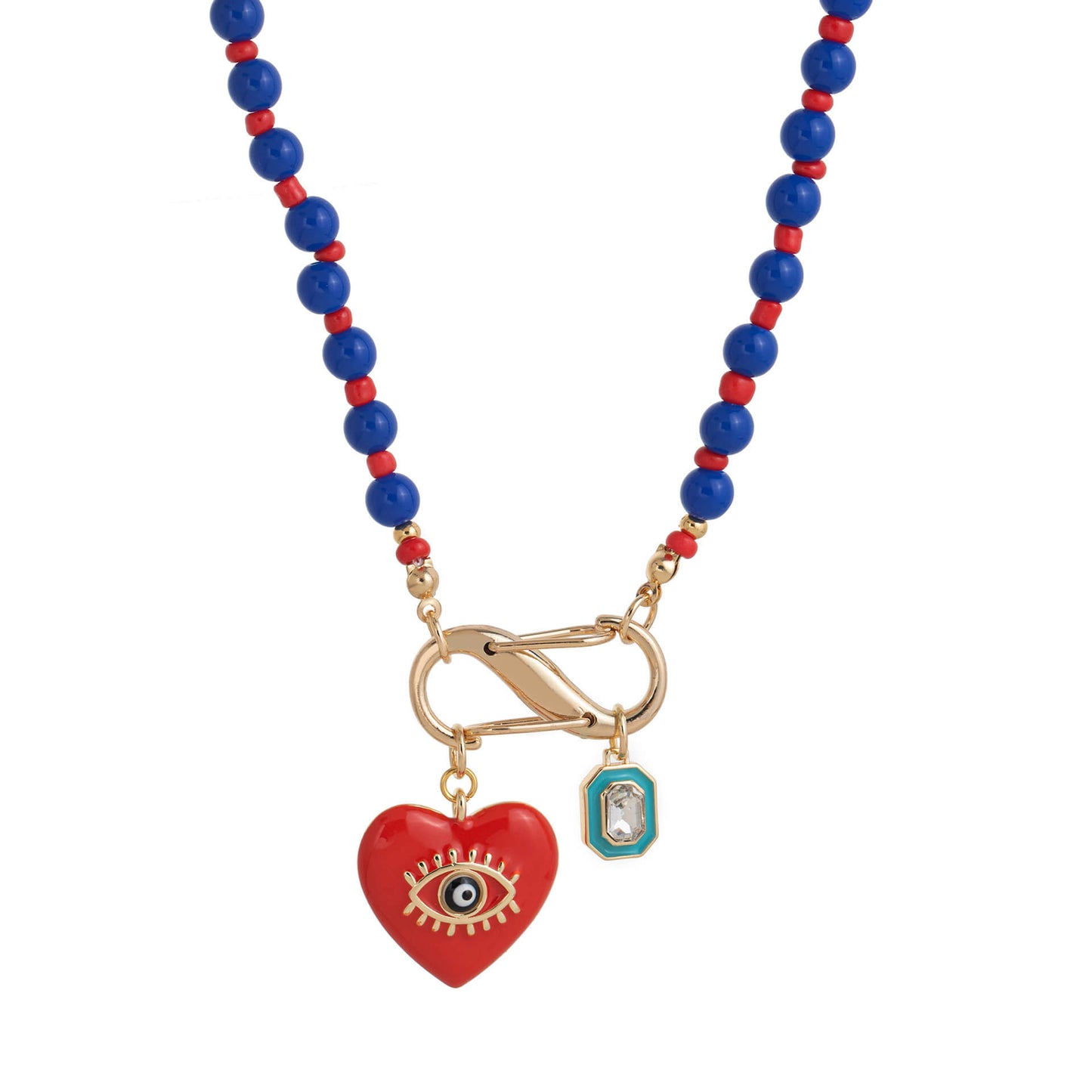 Blue-Orange Beaded Choker Heart Pendant  Necklace