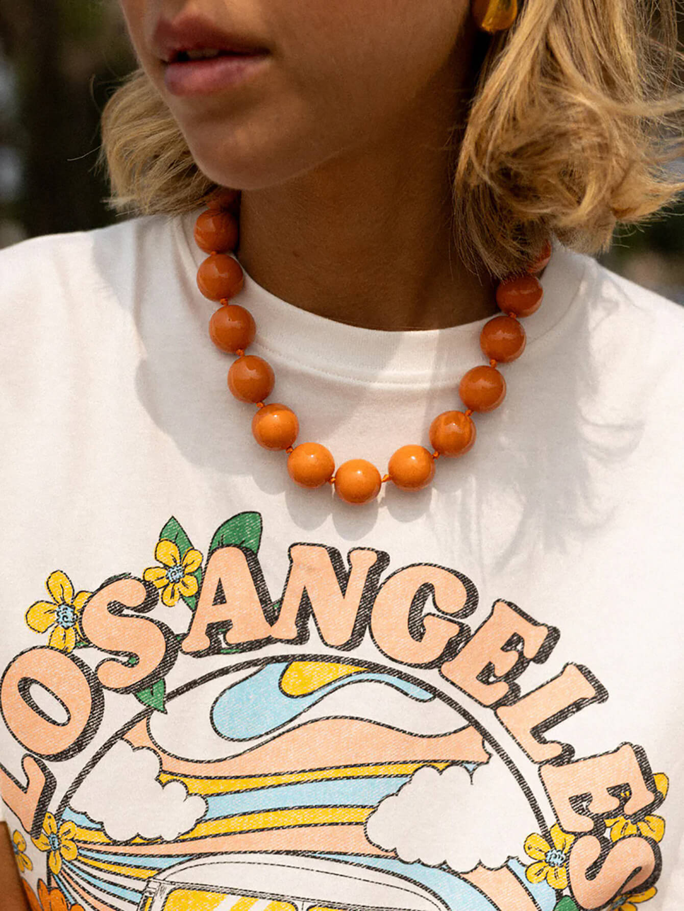 Chic Orange Acrylic Bead Choker Necklace - Minimalist Summer Style