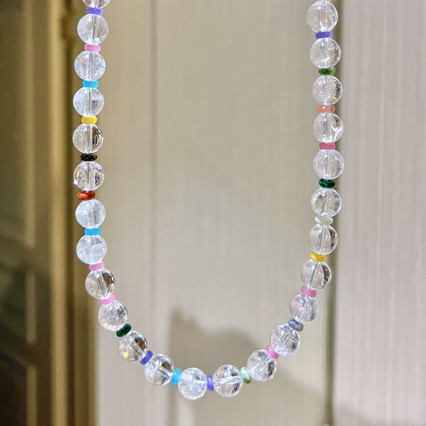 Natural Clear Quartz Rainbow Spacer Bead Adjustable Choker Necklace