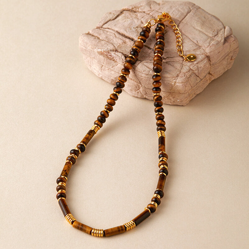 Natural Tiger's Eye Beaded Choker Necklace