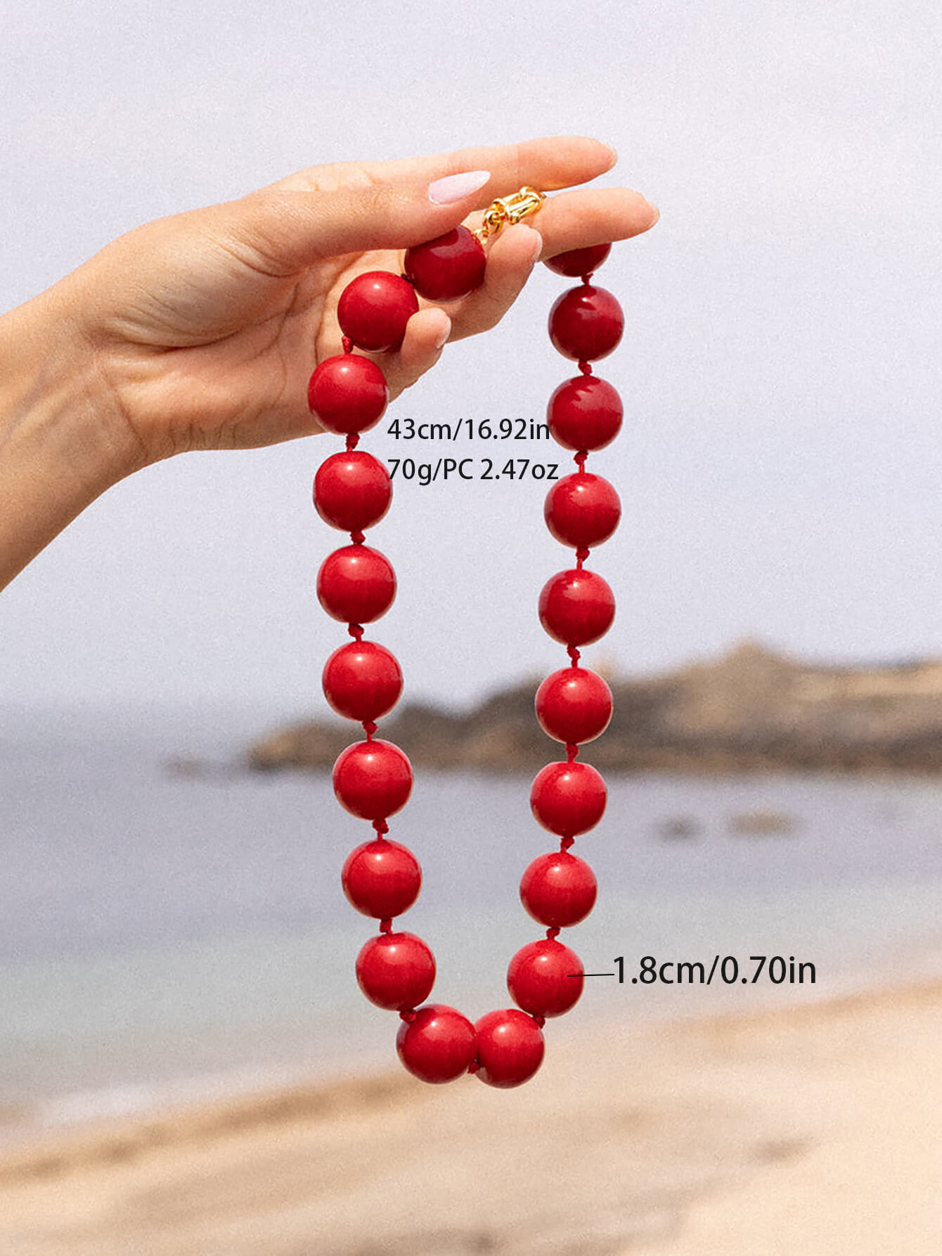 Chic Red Acrylic Bead Choker Necklace - Minimalist Summer Style