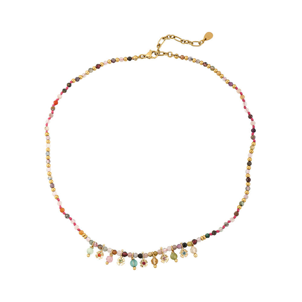 Dopamine-Color Natural Multi-Gemstone Beaded Choker Necklace