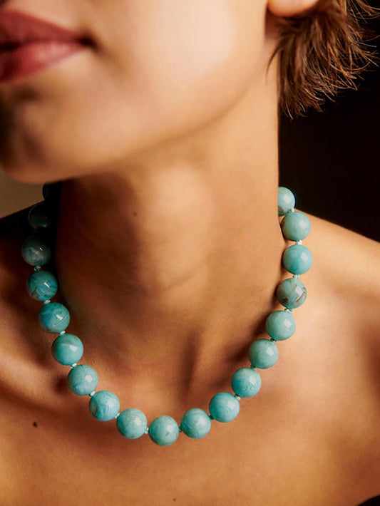 Chic Bohemian Acrylic Cloudy Blue Bead Choker Necklace