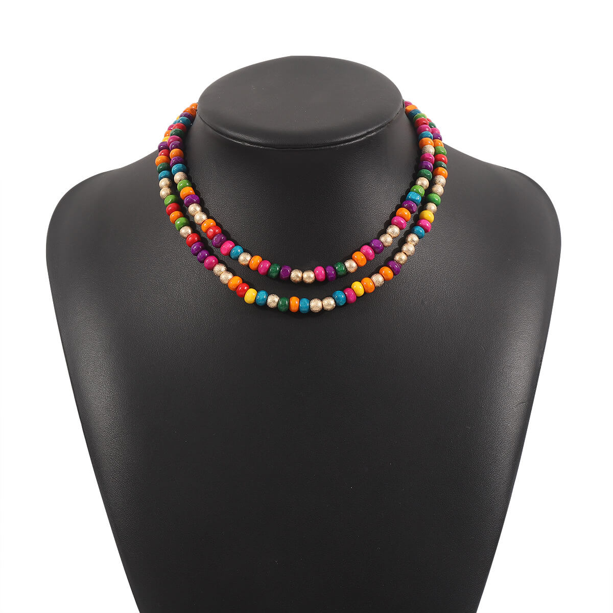 Bohemian Rainbow Wood Bead Choker - Summer Multi-Color Natural Wooden Bead Necklace