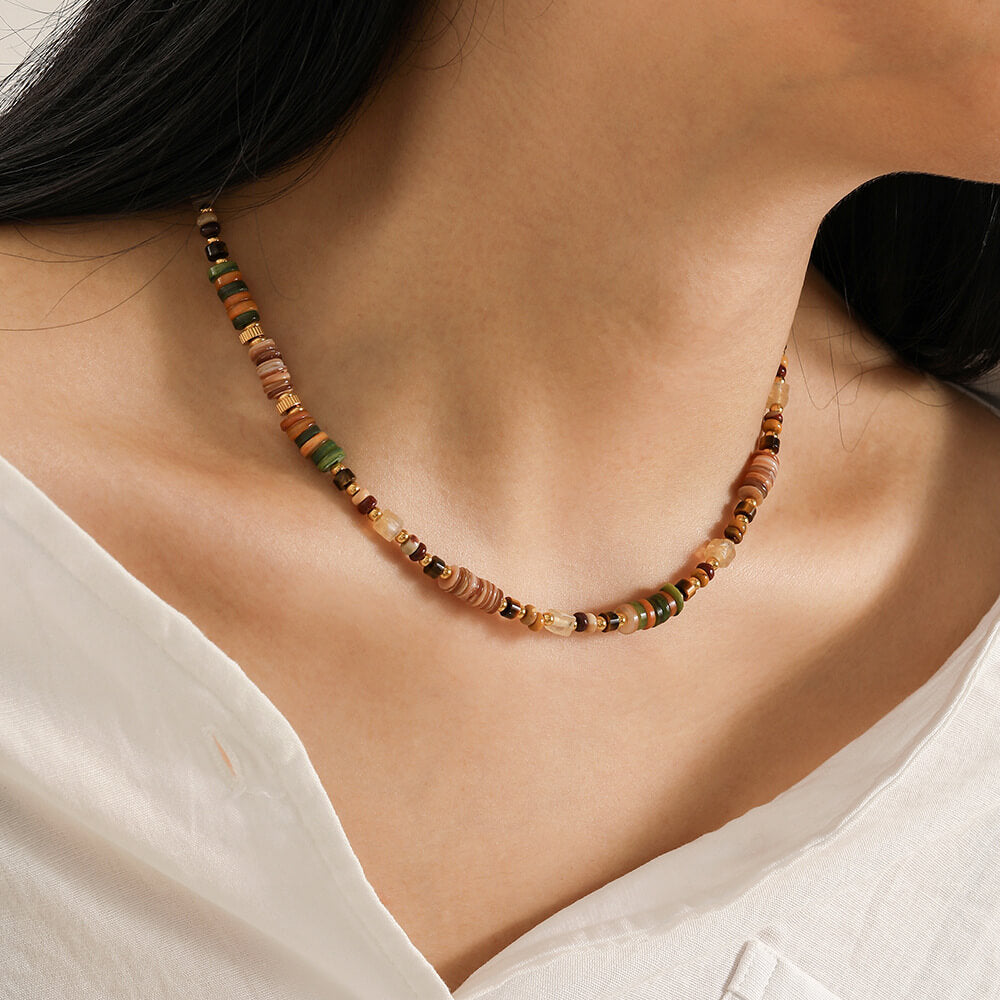 Multi-Color Natural Stone Beaded Choker Necklace