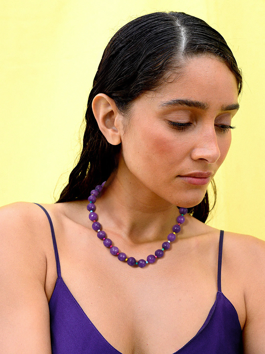 Elegant Purple Natural Stone Beaded Choker Necklace