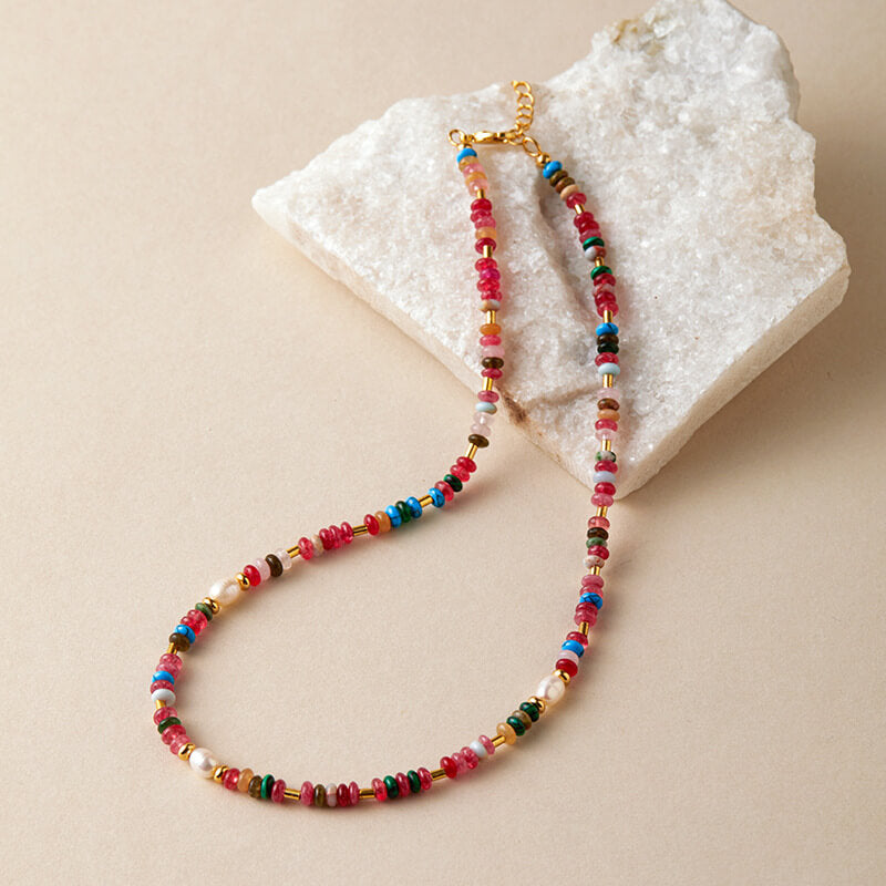Colorful Natural Stone Beaded Choker Necklace