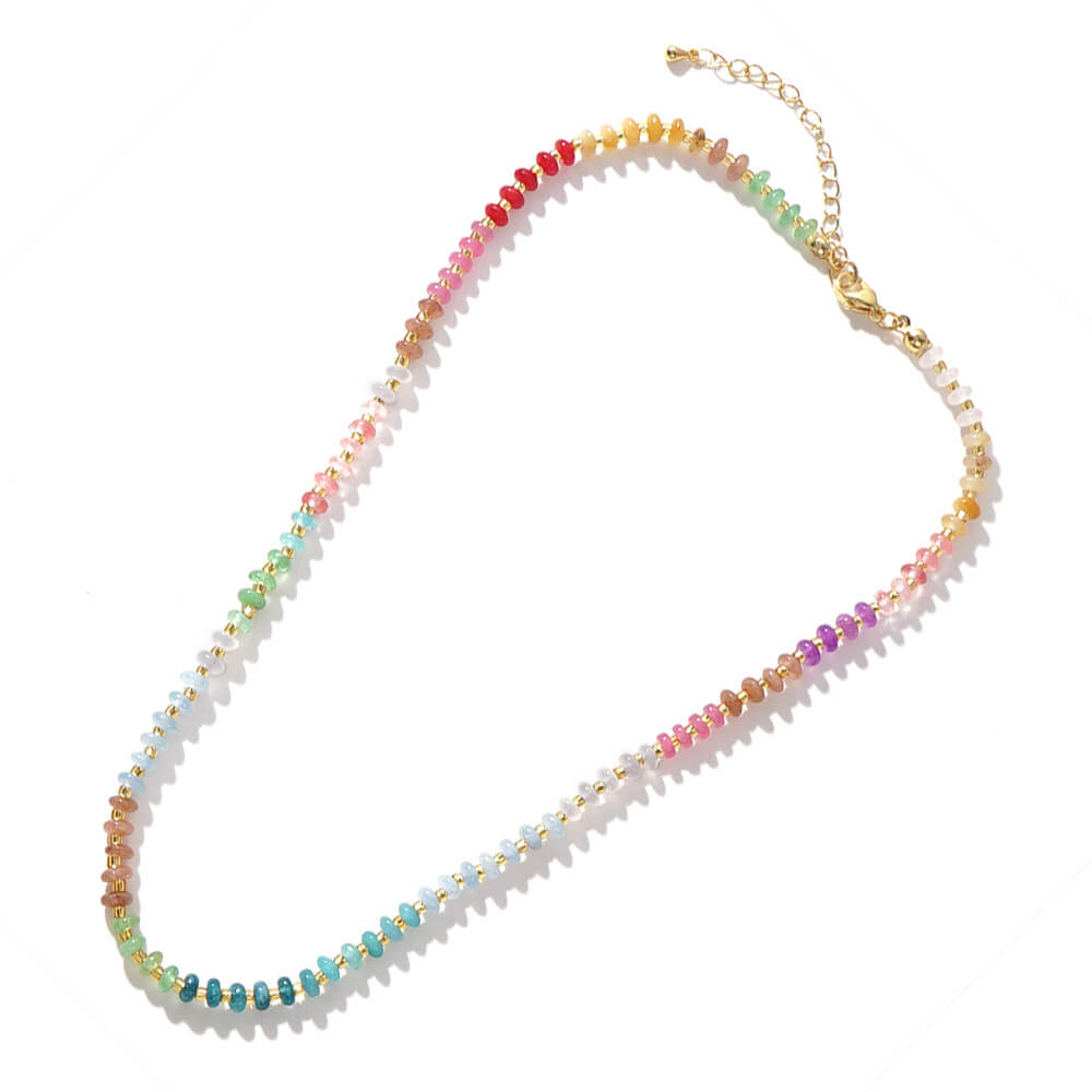 Vibrant Rainbow Natural Stone Beaded Choker Necklace