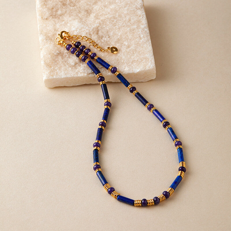 Natural Stone Handcrafted Lapis Lazuli Beaded Choker Necklace