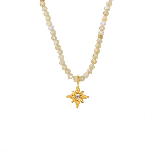 Octagram Zircon Pendant Natural Stone Choker Necklace