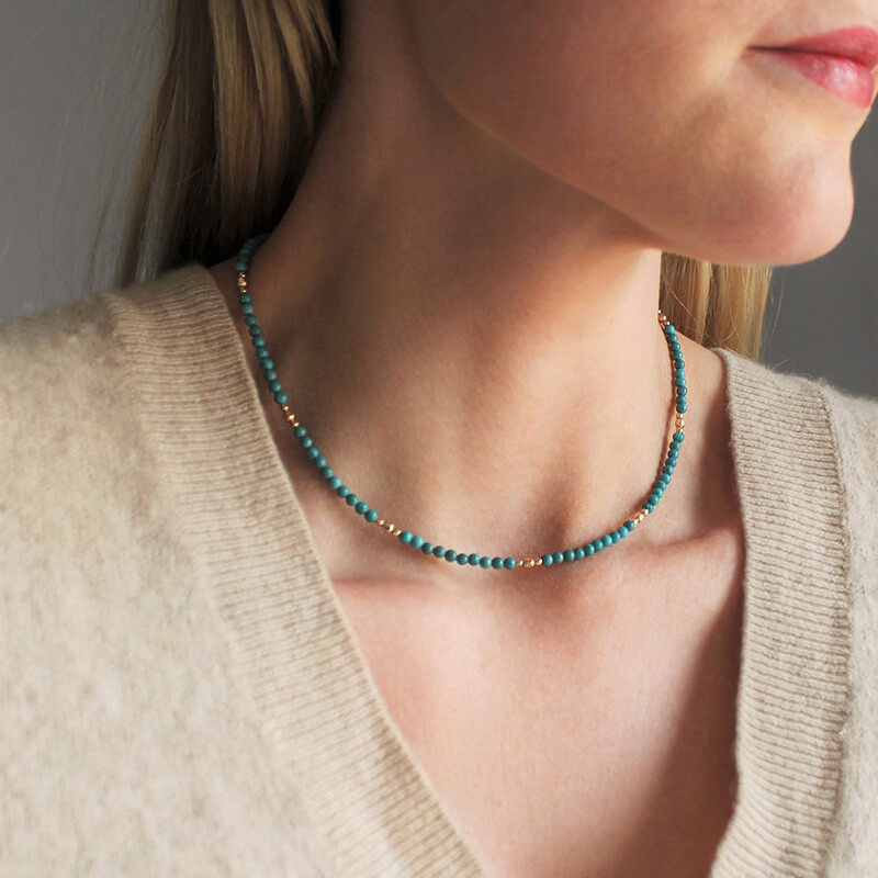 Minimalist Turquoise Beaded Choker - Gold Spacer Summer Clavicle Necklace