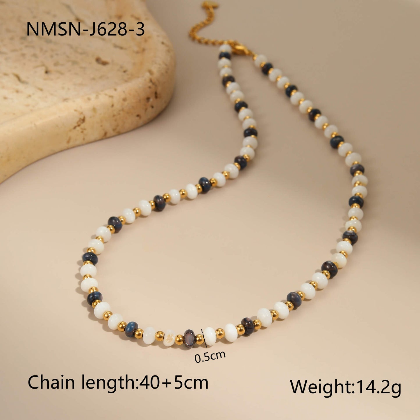 Elegant Contrast Natural Stone Beaded Choker Necklace