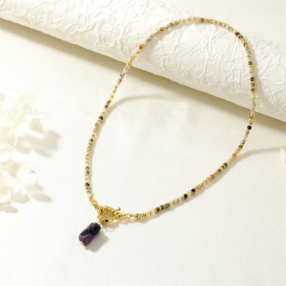 Handcrafted Multicolor Tourmaline Beaded Choker Necklace