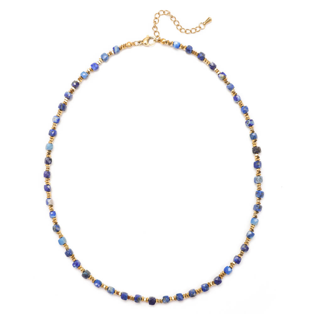 Summer Lapis Lazuli Natural Stone Beaded Choker Necklace - Cool Boho Coastal Charm