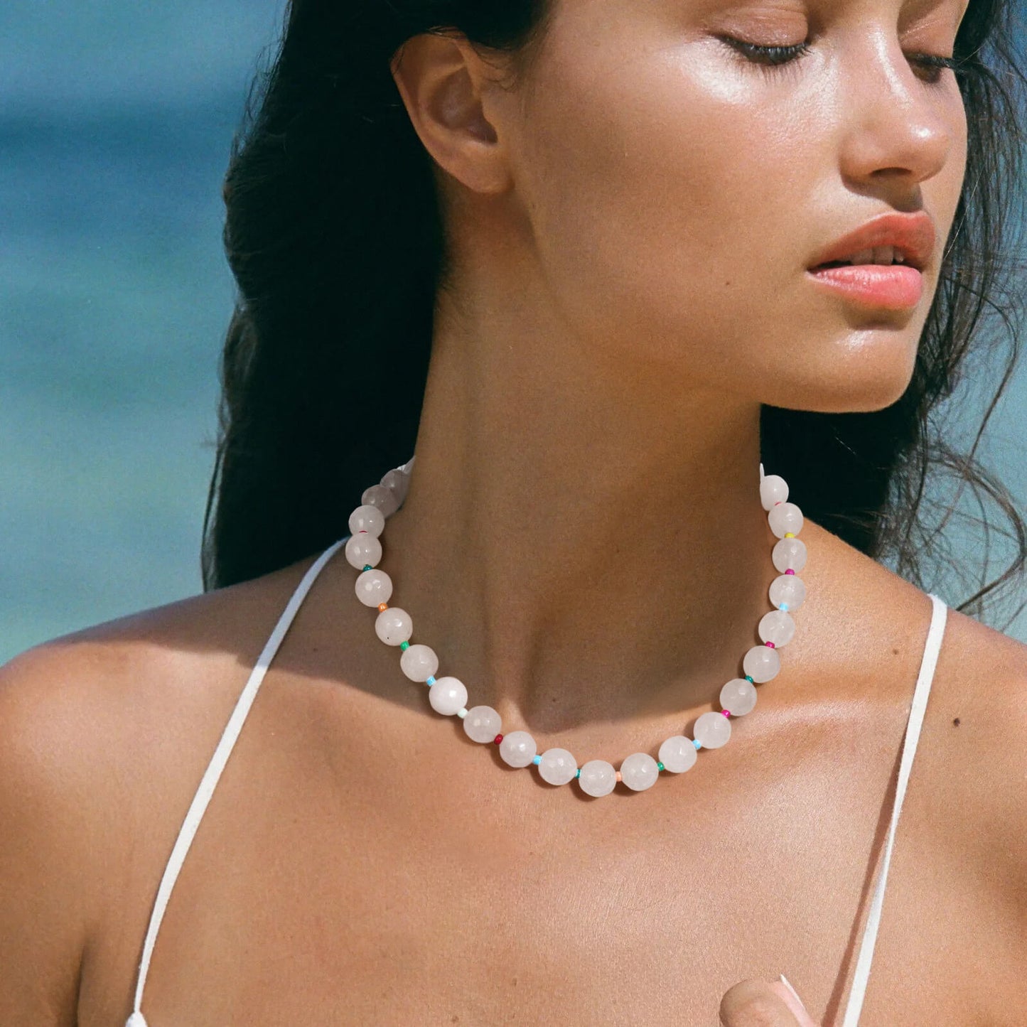 Elegant White Natural Stone Beaded Choker Necklace