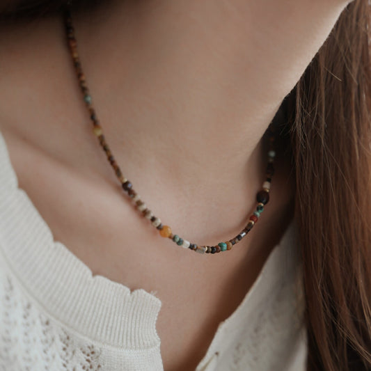 Delicate Vintage Tiger's Eye & Multi-Color Natural Stone Choker - Premium Beaded Clavicle Chain