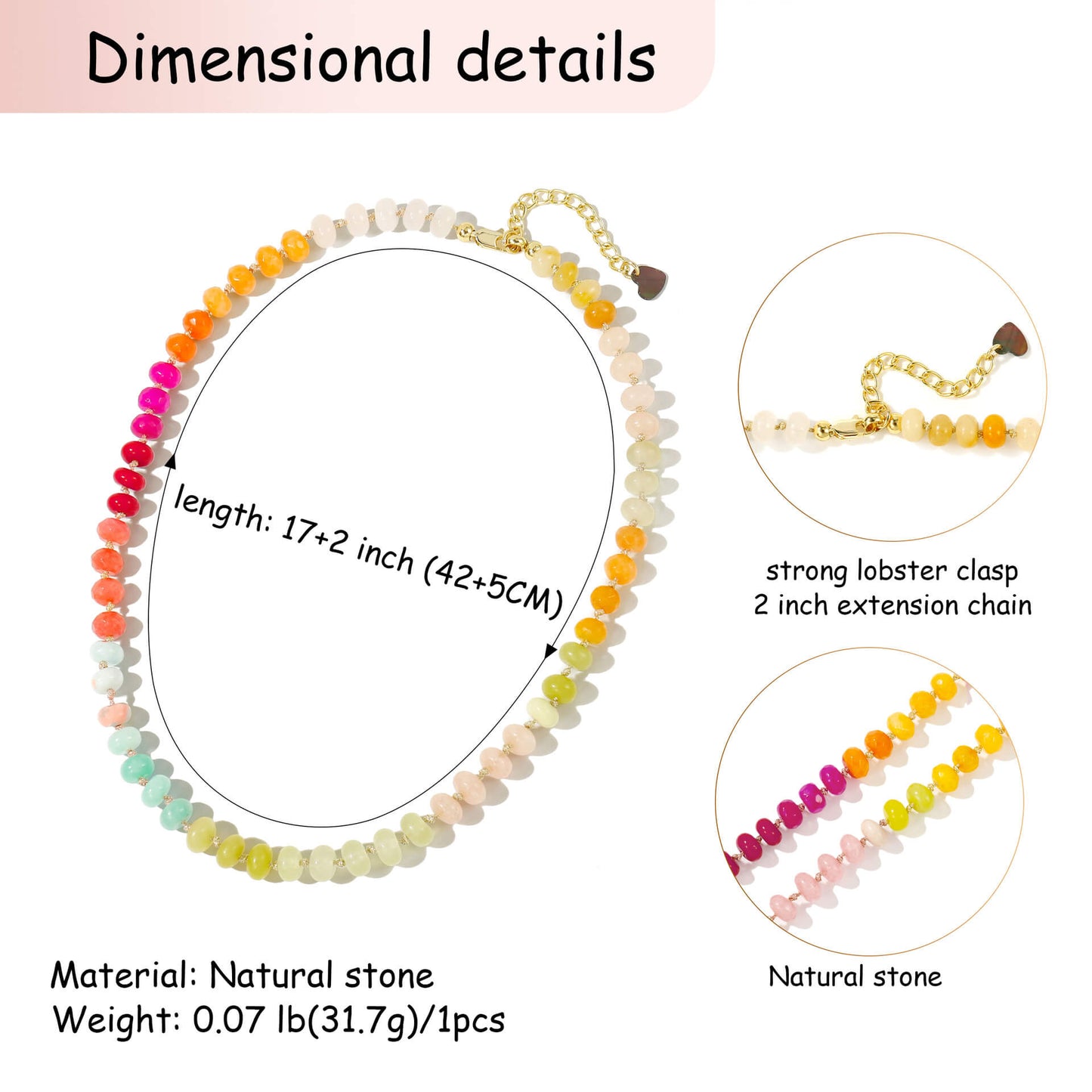 Sweet Sorbet Natural Stone Beaded Choker - Pastel Gradient Summer Necklace