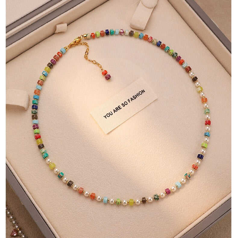 Colorful & Multi-Color Beaded Choker - Adjustable Summer Clavicle Chain