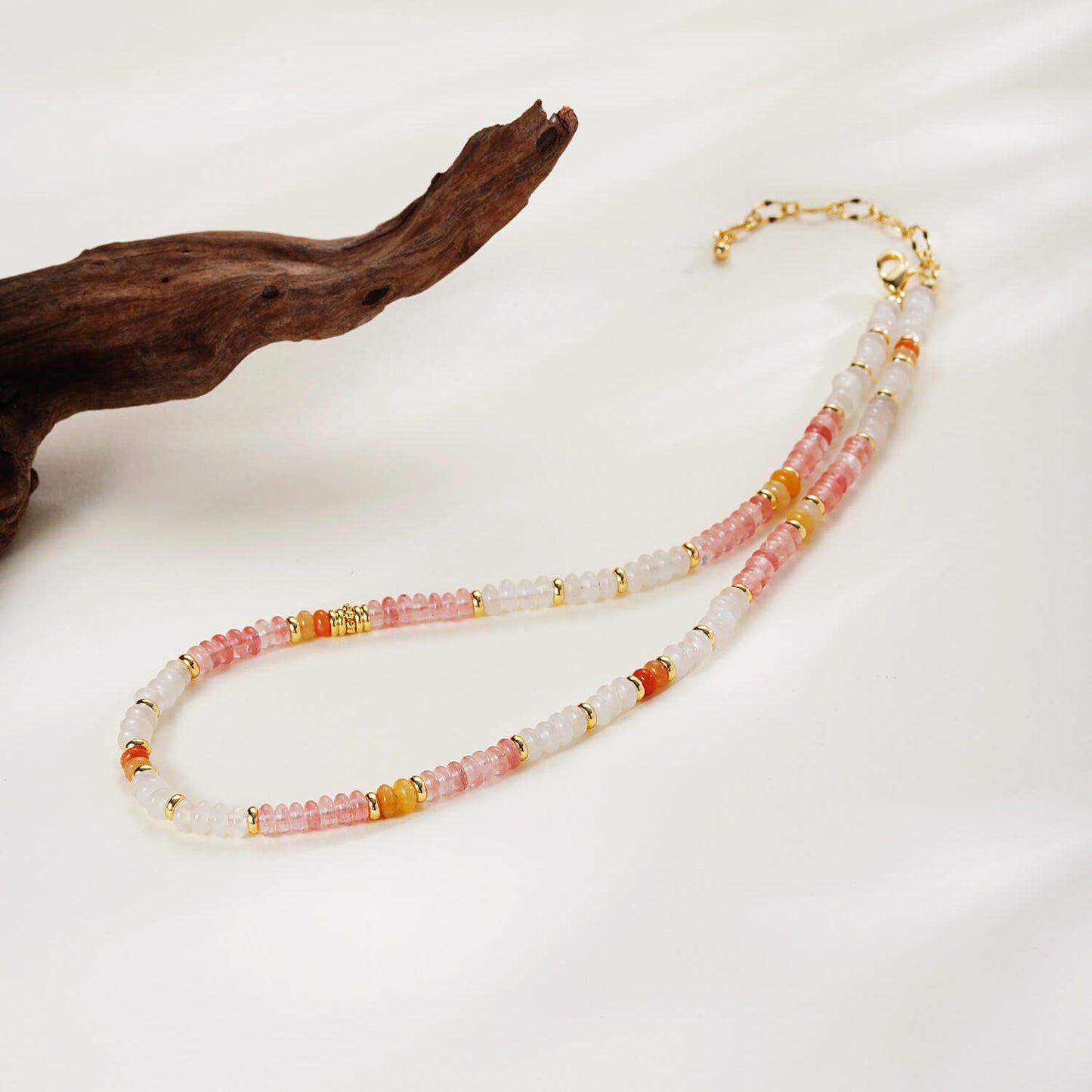 Handcrafted Multicolor Natural Stone Beaded Choker Necklace - Bohemian Collarbone Chain with 18K Gold-Plated Accents
