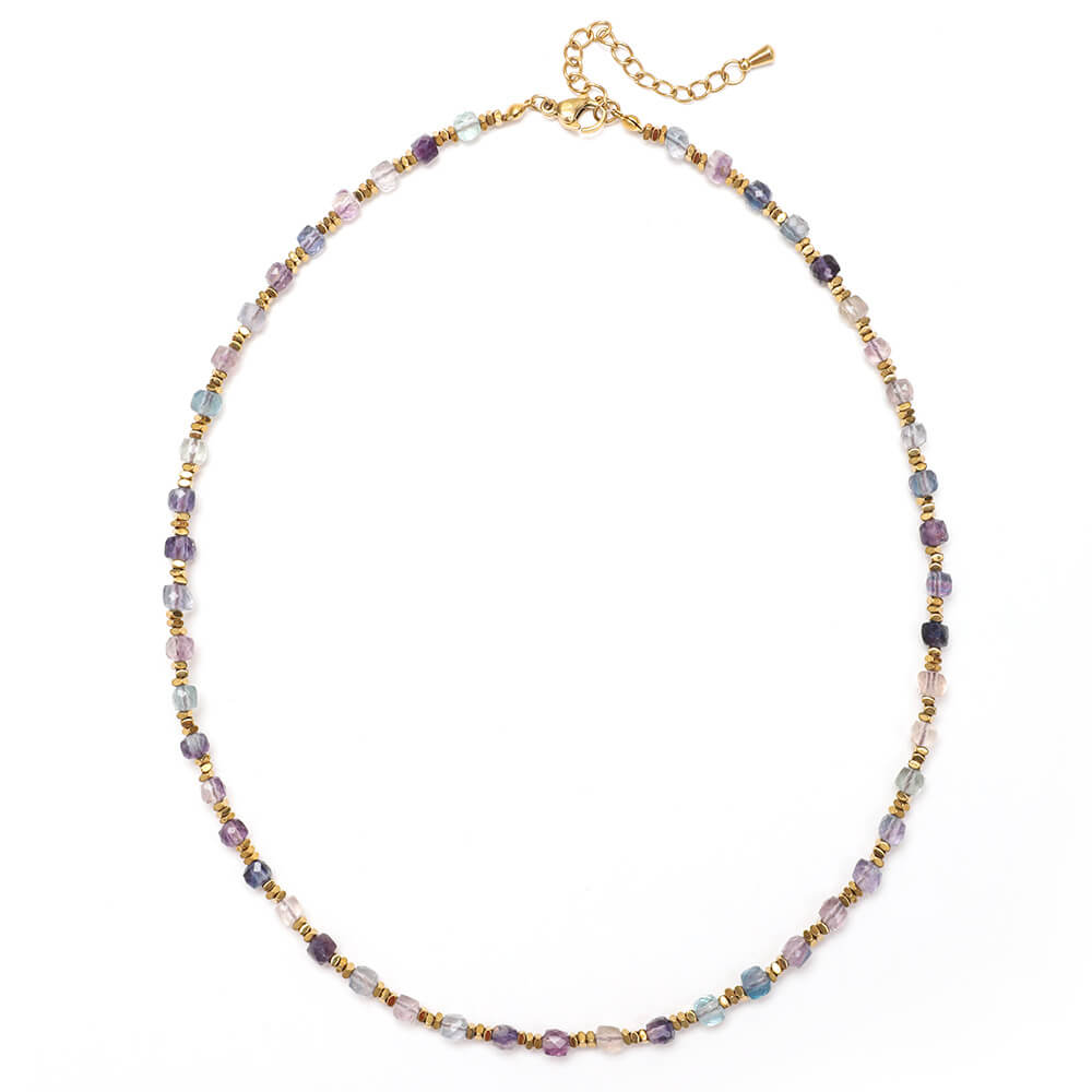 Summer Natural Stone Beaded Choker Necklace - Iridescent Boho Charm