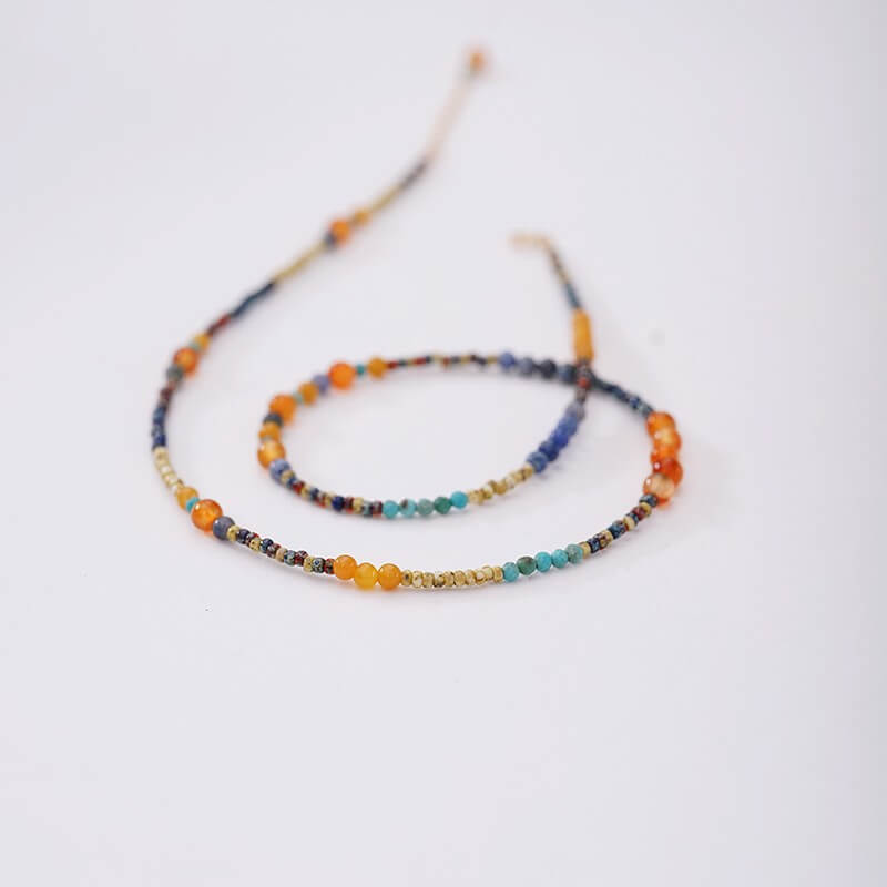 Artsy Vintage Natural Stone Necklace - Turquoise, Yellow Jade & Agate Clavicle Chain