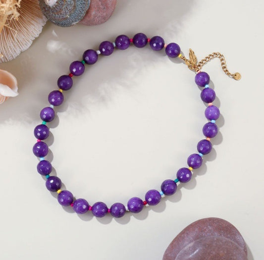 Elegant Purple Natural Stone Beaded Choker Necklace