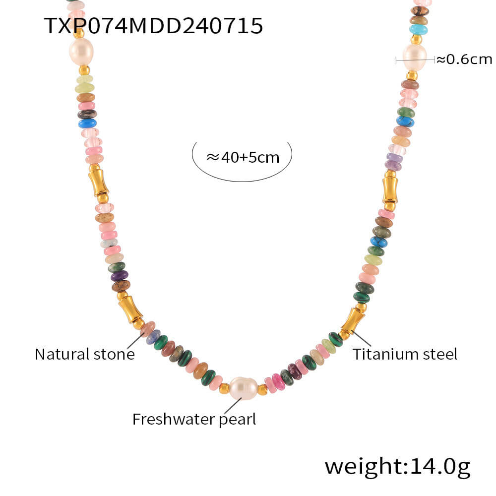 Summer Freshwater Pearl & Natural Stone Beaded Necklace