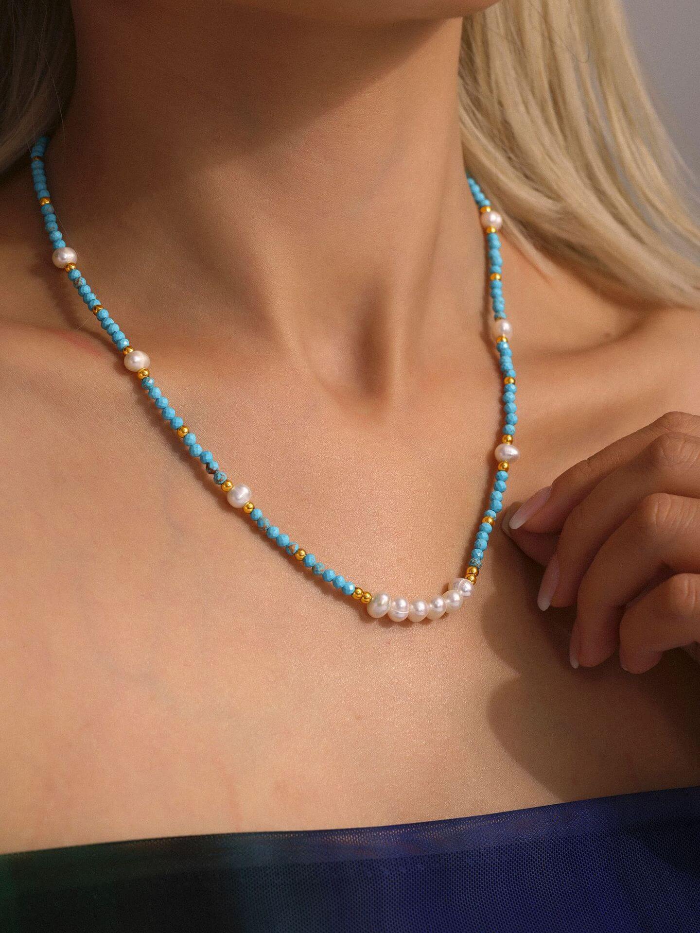 Natural Turquoise Freshwater Pearl Choker Necklace